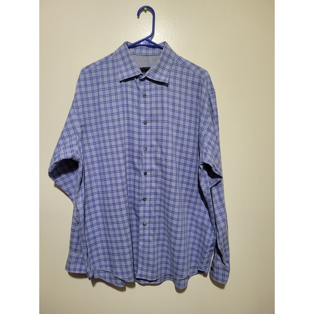 Jos. A. Bank Reserve Shirt Mens‎ Large Blue Plaid Cotton Silk Long Sleeve